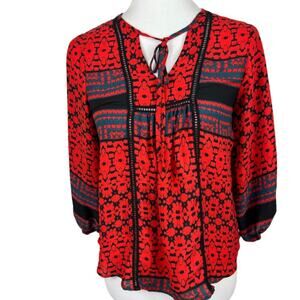 The Impeccable Pig Lightweight Boho Tie-Neck Blouse Size XS